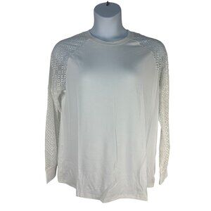 KLWCJFFF Womens White Lace Long Sleeve Top Size XL Lightweight Casual Style
